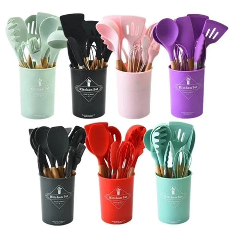 Kitchen Set Kit C/12 Pieces Silicone Kitchen Tools Kitchen Kitchen Holder Su Wood Cable