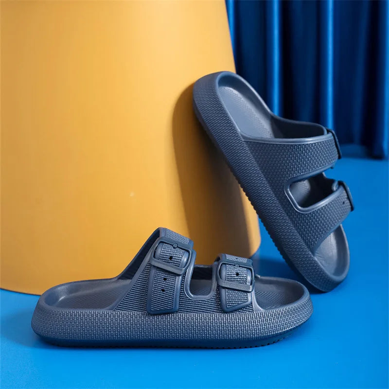 Fashion Buckle Thick Platform Slippers Women Home Soft Sole eva Cloud Slides Sandals Woman 2025 Summer Non Slip Beach Flip Flops