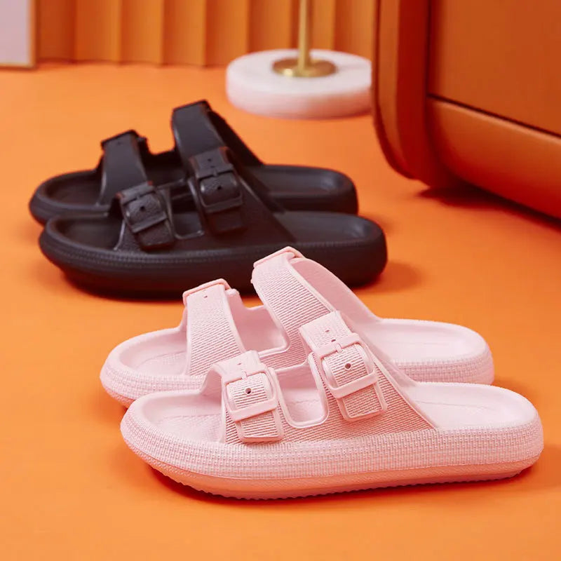 Fashion Buckle Thick Platform Slippers Women Home Soft Sole eva Cloud Slides Sandals Woman 2025 Summer Non Slip Beach Flip Flops