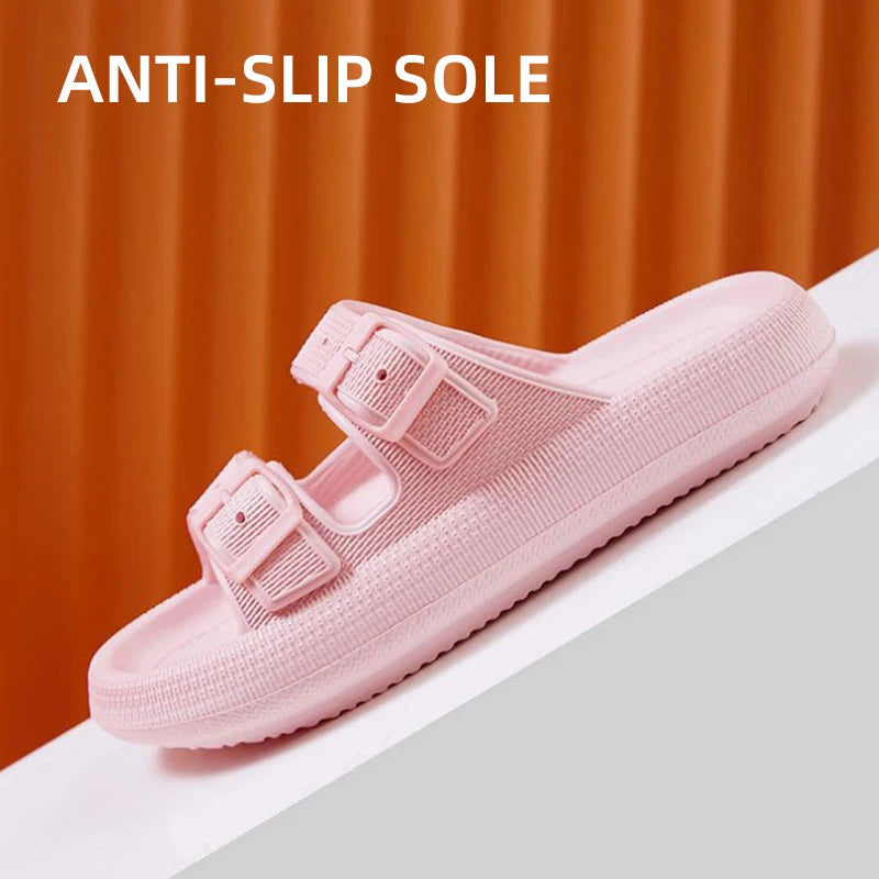 Fashion Buckle Thick Platform Slippers Women Home Soft Sole eva Cloud Slides Sandals Woman 2025 Summer Non Slip Beach Flip Flops