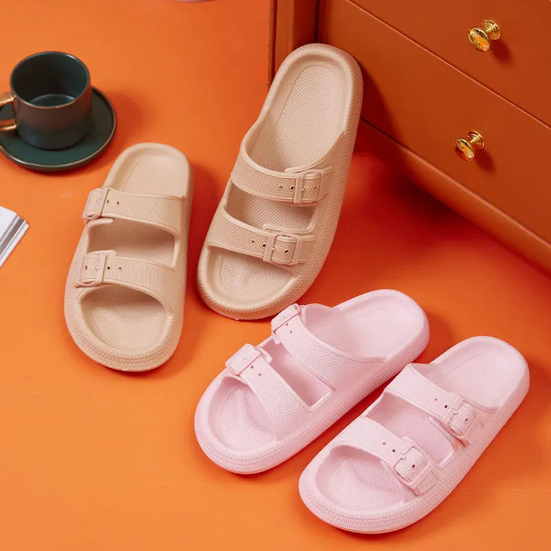 Fashion Buckle Thick Platform Slippers Women Home Soft Sole eva Cloud Slides Sandals Woman 2025 Summer Non Slip Beach Flip Flops