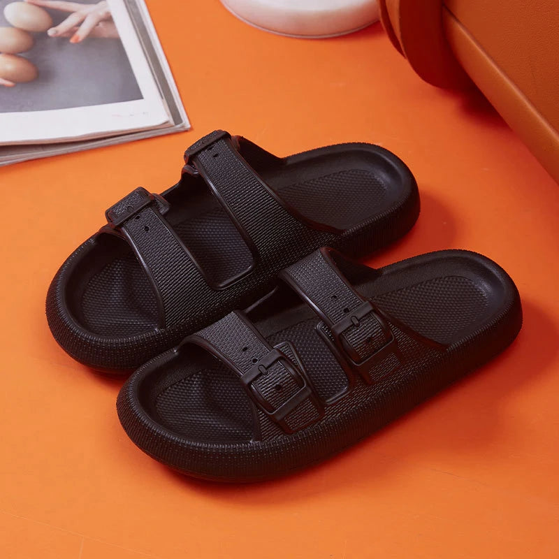 Fashion Buckle Thick Platform Slippers Women Home Soft Sole eva Cloud Slides Sandals Woman 2025 Summer Non Slip Beach Flip Flops